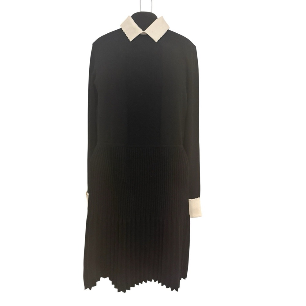 Tory Burch Sabina Dress Women's Size S/P Black Wool Blend White Collared Preppy